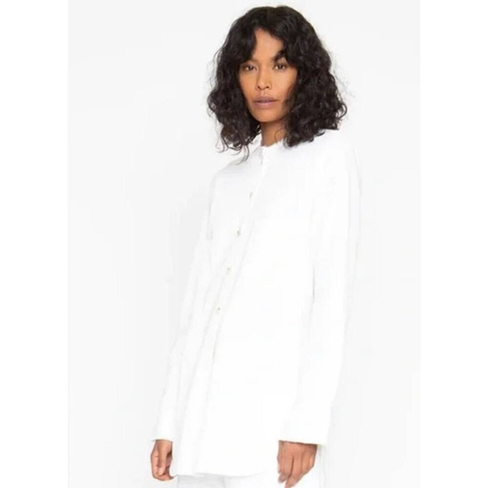 Sandrine Rose Denim Button Up Shirt Women's Medium White Long Sleeve 100% Cotton
